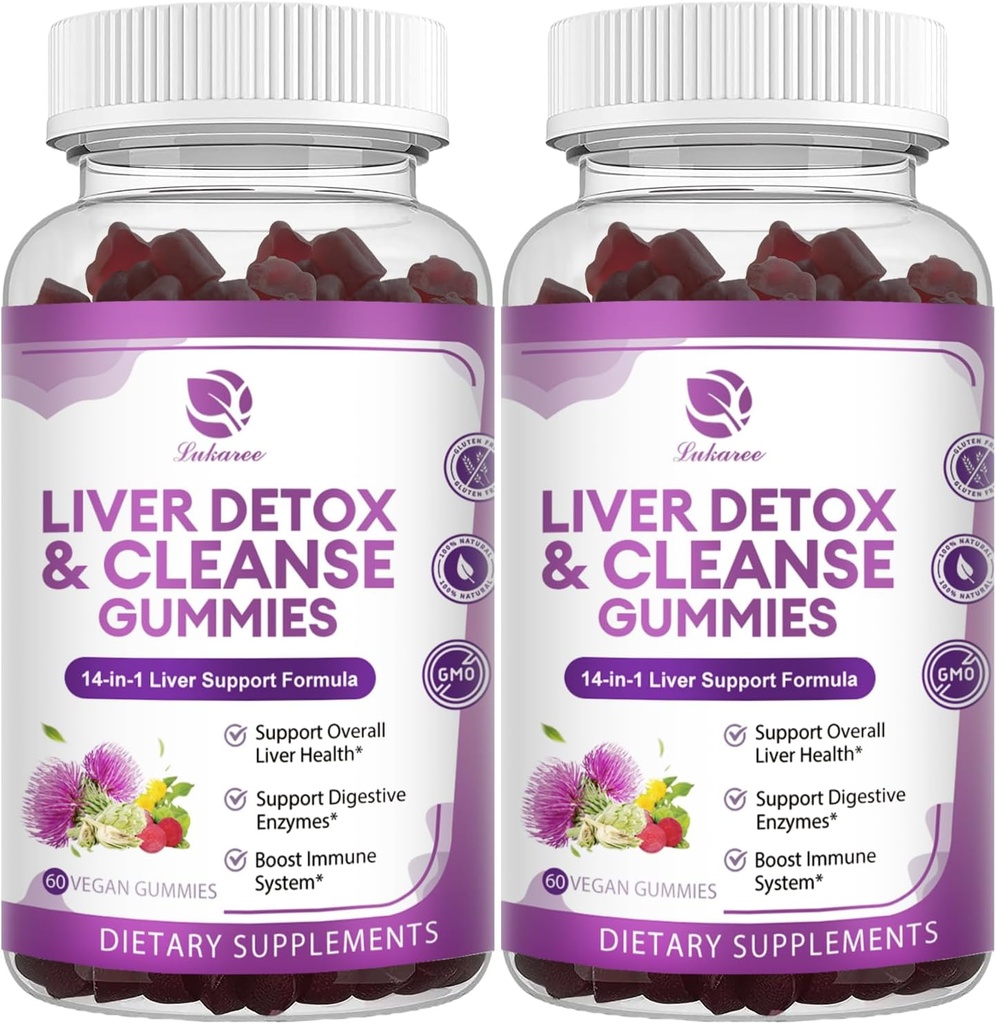 Maksa puhastamine Detox & Repair Gummies - ekstra tugevus 14 in 1 Maksatoetus Täiendus w / Piimohakas Silümariin, Dandelion, Artišokiekstrakt & Elderberry - No Suhkrut, Maksa Tervis Supplement - 120 Ct