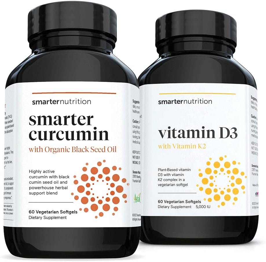 SMARTERNUTRITION Kurkumiin - potents ja imendumine + taimepõhine D3-vitamiin Immuunsüsteemi toetamine Vegan K2 kompleksiga