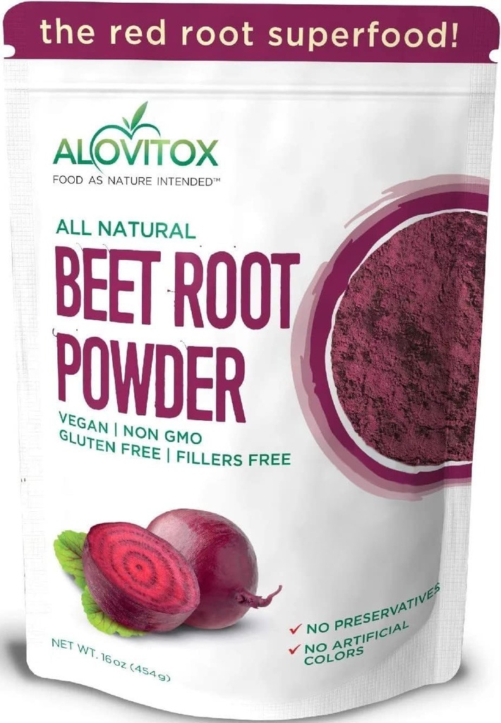 Alovitox Organic Beet Root Powder | 100% värske peedi juure ekstrakt | Lämmastikoksiid Superfood, kõrge kaltsiumi, raua, kaaliumi ja folaadi | toetab tõhusaid treeninguid | Vegan, Non-GMO, Gluteenivaba | 16 oz