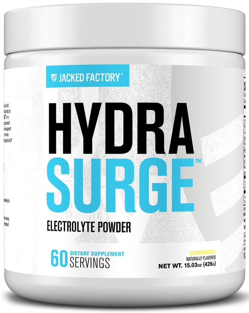 Jacked Factory HYDRASURGE Electrolyte Powder - Hüdratsioonilisa w / Key Minerals, Himaalaja meresool, kookosvesi - Keto sõbralik, looduslikult magustatud - 60 Servings, Lemonade