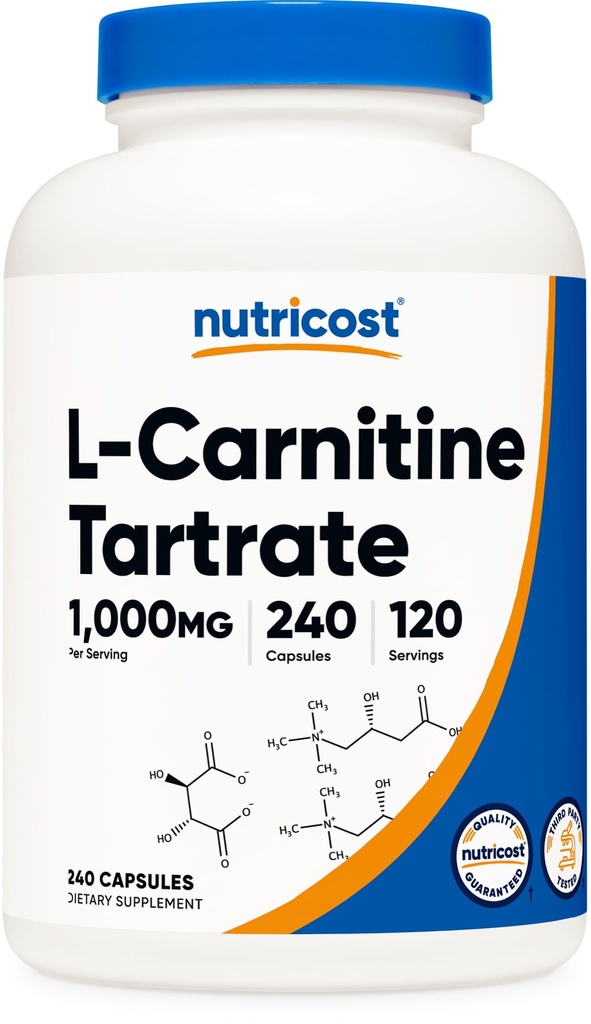 Nutrikost L-karnitiin Tartraat 1000 mg, 240 kapslit - 500 mg kapsli kohta, 120 serveerimist