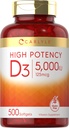 Carlyle Vitamiin D3 5000 IU Softgels | 500 Count | Value Size | Non-GMO ja Gluteenivaba Supplement | High Potency Formula | 125mcg