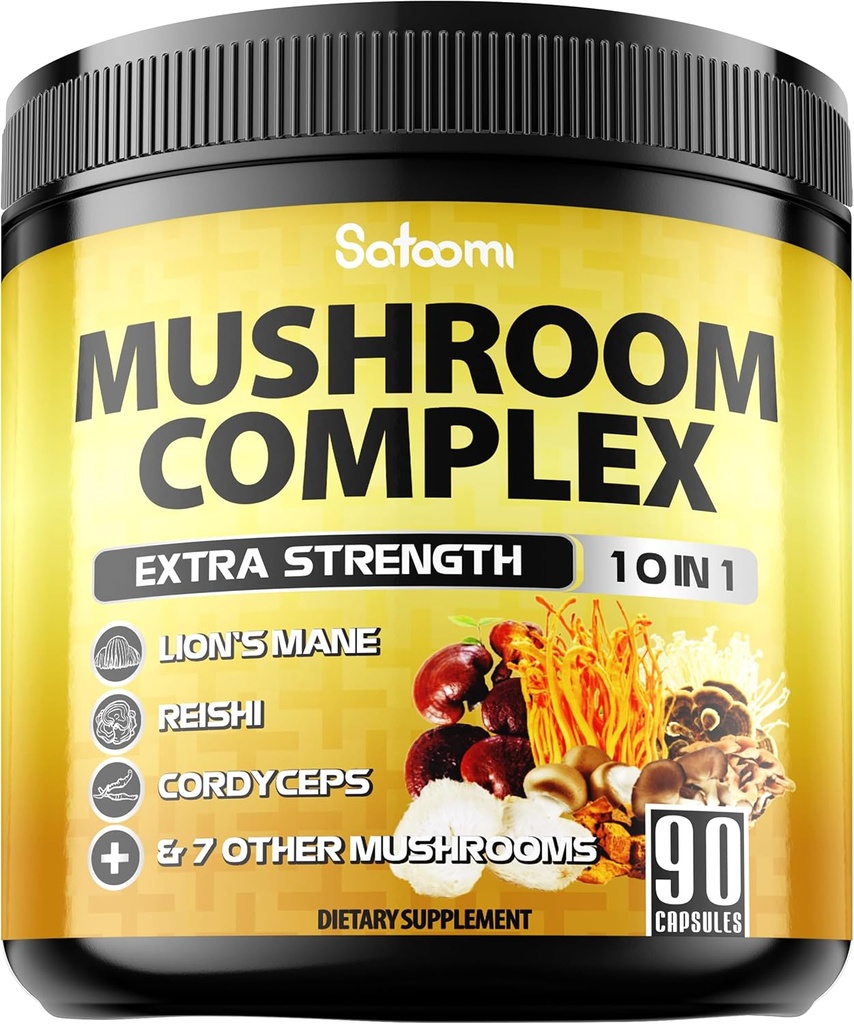 Satoomi 10in1 Seenelisandi kompleks - Lions Mane, Cordyceps, Reishi, Chaga ja 6 muud - aju täiendused mälule ja fookusele - 90 loend - 3 kuud pakkumine