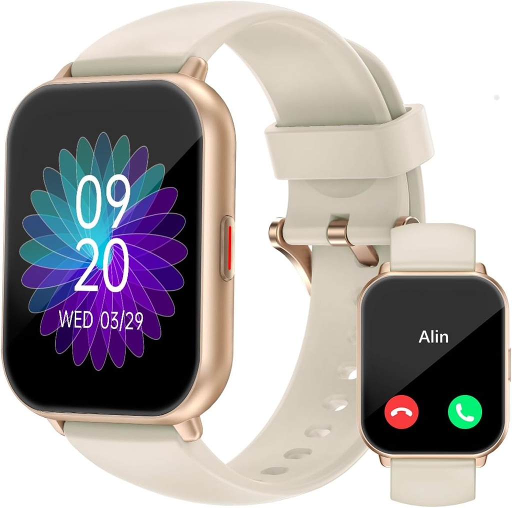 RUIMEN Smart Watches for Women Men (Vastus / Tee kõned, 2 Bands Included), 1.8" Smartwatch iOS / Android telefonid, Fitness Tracker Heart Rate / Uni Monitor Digital Watch Veekindel Linnukindel Valge