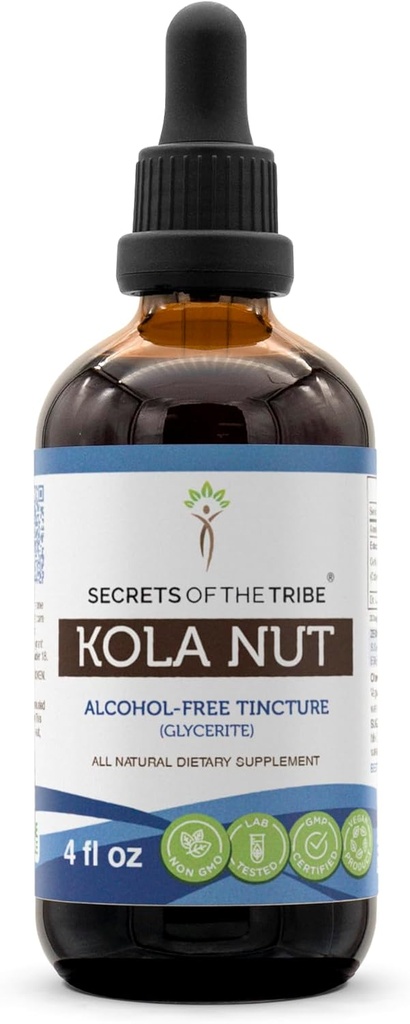 Tribe Kola pähkli tinktuuri saladused Alkoholivaba ekstrakt, Kola pähkli (Cola Acuminate) kuivatatud pähklid (4 FL OZ)