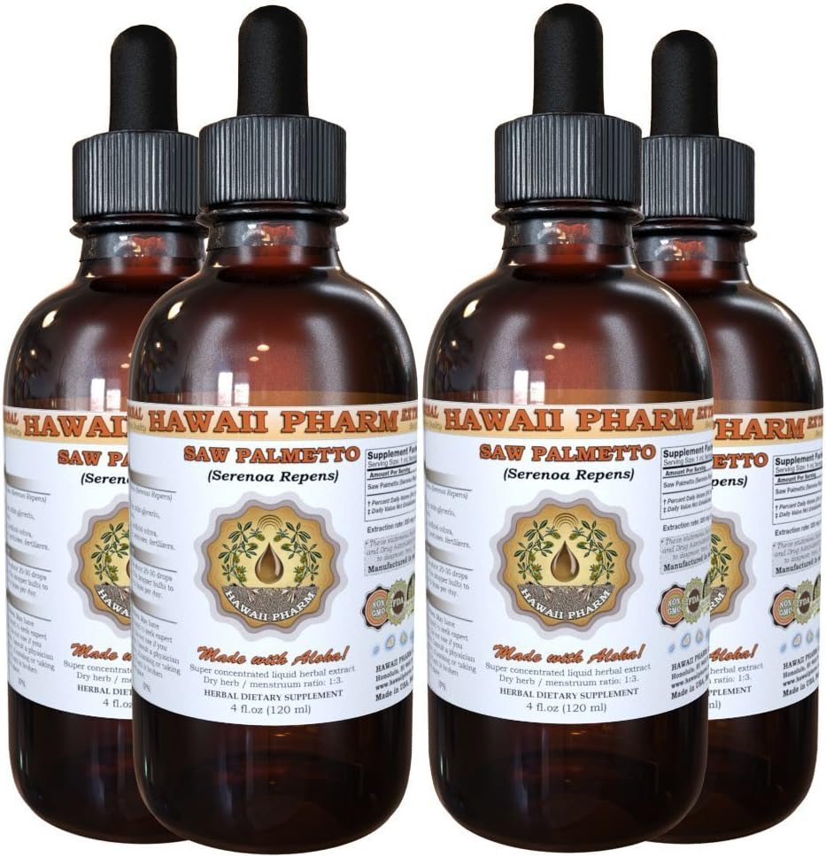 Saw Palmetto Liquid Extract, Organic Saw Palmetto (Serenoa Repens) Tinktuur, Herbal Supplement, Hawaii Pharm, Made in USA, 4x4 fl.oz