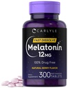Carlyle Melatoniin 12 mg Fast Lahustage 300 tabletti | Ravimivaba | Looduslik marjamaitse | Taimetoitlane, mitte-GMO, gluteenivaba