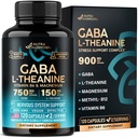 GABA L-Theanine 900 mg - Valmistatud USA-s - Magneesium | Vitamiin B6 - rahulikkus, uni, lõõgastus ja meeleolu tugi - 750 mg Gamma AminoButyric Acid, 150 mg L-Theanine - Non-Habit Forming, Vegan - 120 kapslit