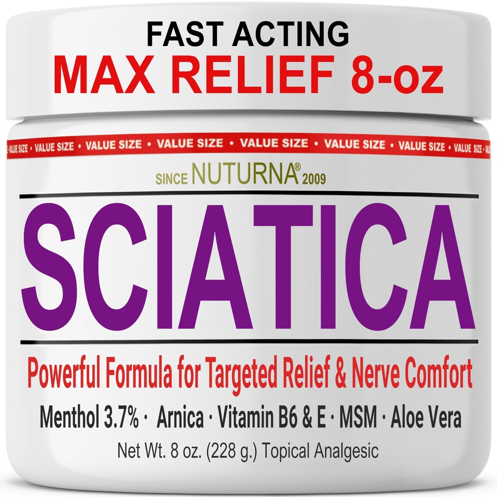 Sciatica närvikreem - jalgade, käte, jalgade, varvaste, selja maksimaalne tugevus - looduslik ultratugevus Arnica, MSM, mentool, rahustav mugavus, suur 8 Oz