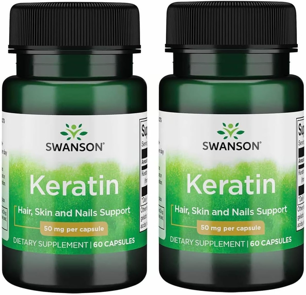 Swanson Keratin (Tiibeti villast) - looduslik toidulisand tervislike liigeste, juuste, naha ja küünte edendamiseks - aitab toita tervislikke sidekoesid - (60 kapslit, 50 mg iga) (2 pakendit)