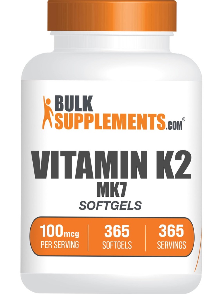 BulkSupplements.com Vitamiin K2 Softgels - Vitamiin K2 MK7, Vitamiinilisandid - Gluteenivaba, 1 Softgel per Serving, 365 Count (pakk 1)