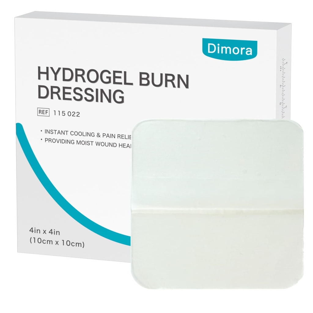 Dimora Hydrogel Burn Dressing 4 " x 4" - Burn and Haound Dressing Instant Cooling Relief väikeste põletuste ja haavade jaoks, rahustav niiske põletuspadjad 1.-2. astme põletused, lõiked, marrastused (10 loend)