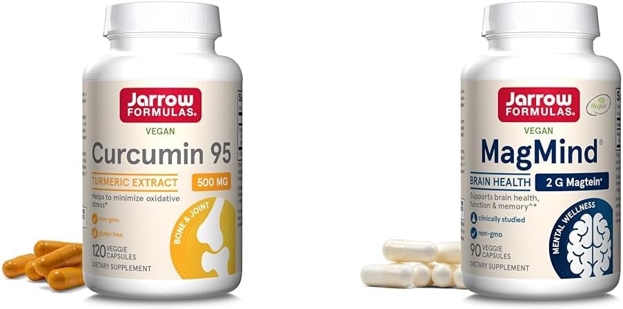 Jarrow valemid Curcumin 95 500mg - kuni 120 Servings (Veggie Caps) - Kurkumiini ekstrakt & MagMind Aju Tervis Magteiniga (Magnesium L-Threonate), toidulisand