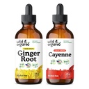 Wild & Organic Ginger Juur Tinktuur 4 fl oz & Cayenne Pepper Tinktuur 4 fl oz