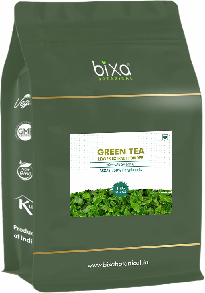 Bixa BOTANICAL Ayurvedic Natural Taimne täiendus Roheline tee 100% puhas ehtne Premium kvaliteet (Camellia sinensis) Kuiv ekstrakt - 50% Polüfenoolid UV | -1Kg (35.2 Oz) Pakend