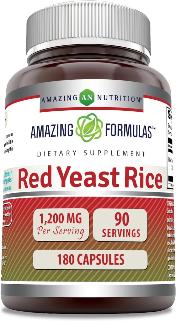 Amazing Formulas Red Pärmi riis 1200mg Serving Kapslite Lisa | Mitte-GMO | Gluteenivaba | Made in USA (180 Count)