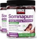 Jõufaktor Somnapure Gummies koos melatoniiniga, Uimastivaba unetoetus täiskasvanutele, kellel on juhuslik unetus, Dream Berry maitse, 120 loend (2. pakk)