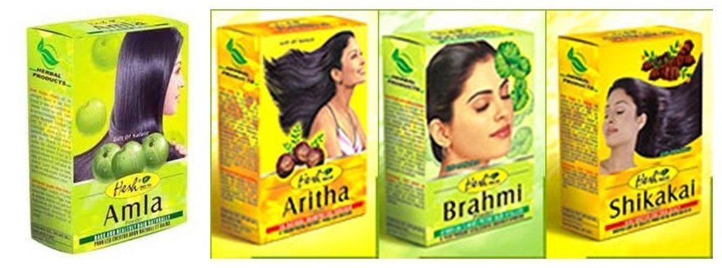 Hesh Herbal Amla Powder 100G, Brahmi Powder 100G, Shikakai Powder 100G, Aritha Powder 100G - 1 Täielik juuksehoolduse Combo Pack