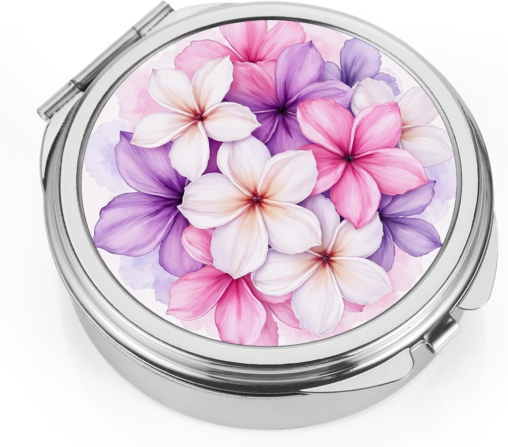 Dynippy Pill Case Box koos peeglitaskuga 3 Kompartment meditsiin Juhtum Vitamiin Pill Korraldaja Taskutäit ja Reisimine (Round, Silver-BloomBurst)