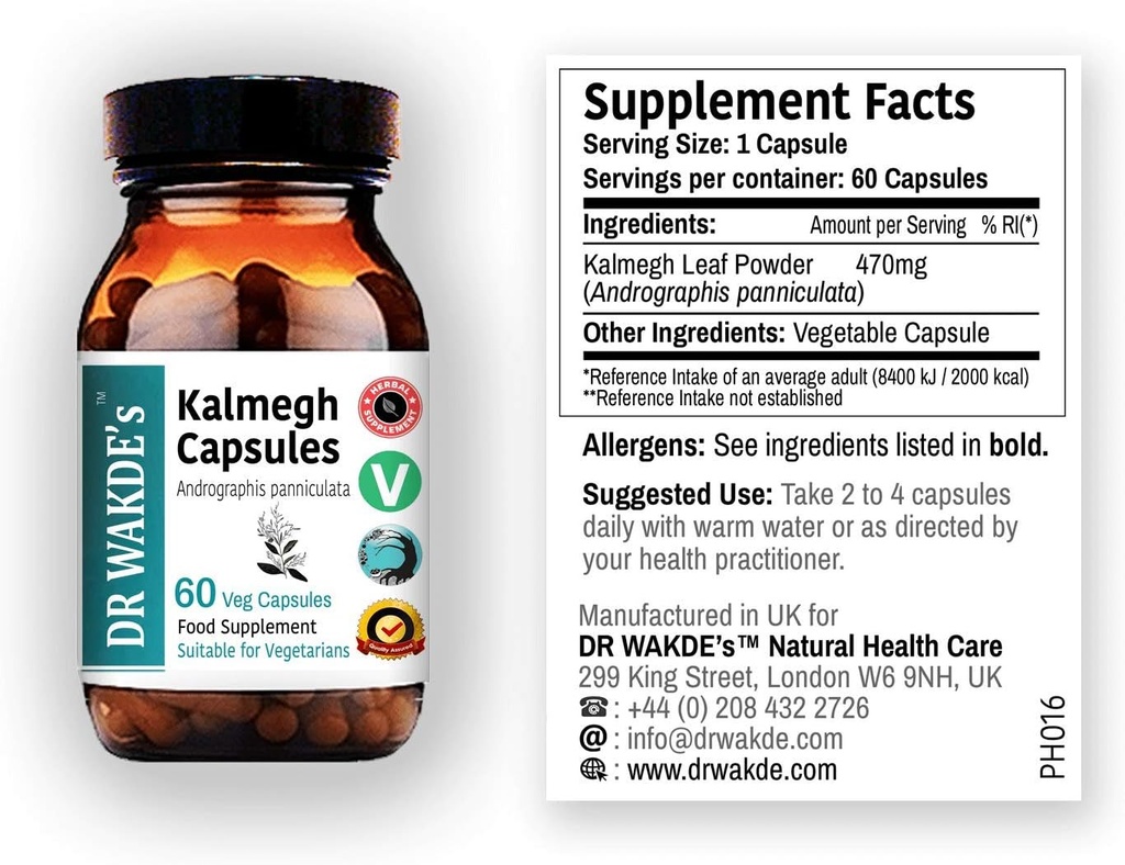 DR WAKDE Kalmegh kapslid (Andrographis panniculata, 60 Veg Caps, taimepõhine toidulisand, Ayurveda ürdi, kõik looduslikud, vegan)