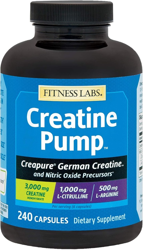 Fitness Labs Kreatiin Pump L-tsitrulliin, L-arginiin ja Kreapur Kreatiin Monohüdraat - 240 kapslit