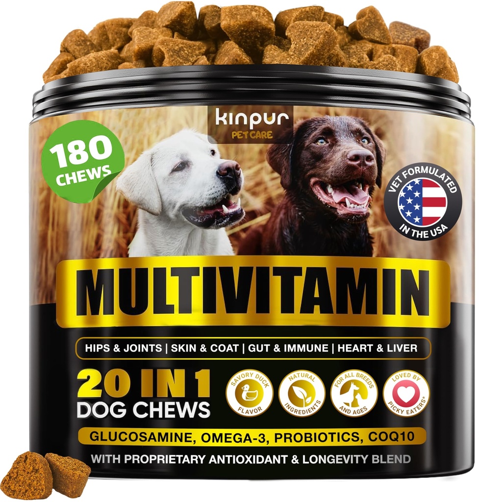 20-in-1 koera multivitamiini toidulisandid - immuunsus, seedimine, liigeste ja südame tervise toetamine - looduslikud koera vitamiinid biotiini, Msm, Jõhvika, glükoosamiiniga koertele - 180 närimist