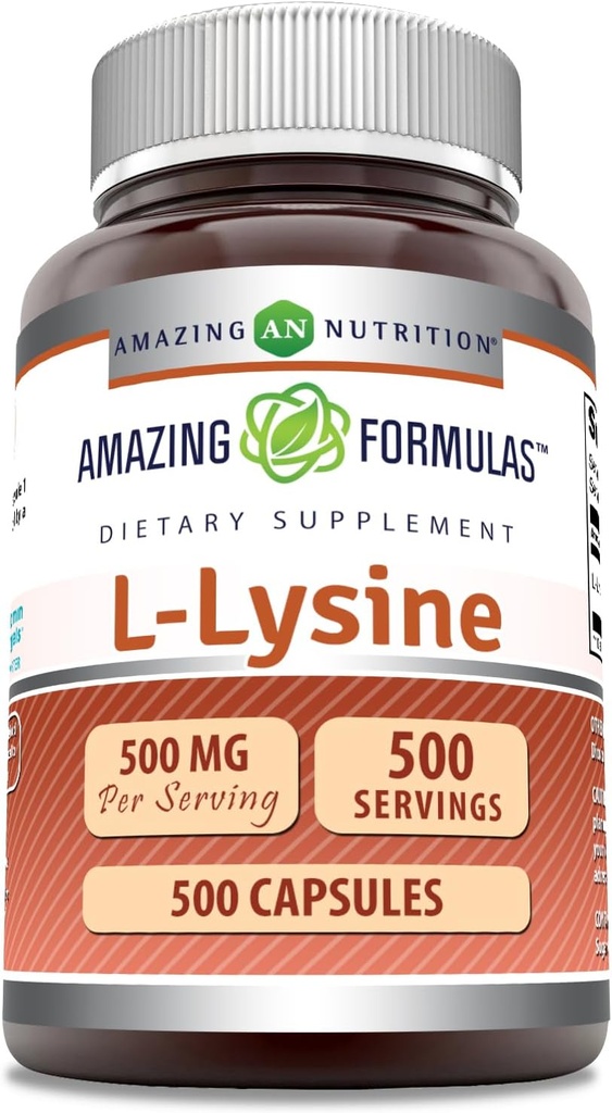 Hämmastav valem L-lüsiin 500 mg kapslid Aminohappe lisand | Mitte-GMO | Gluteenivaba | Valmistatud USAs (500 loend)