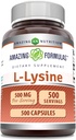 Hämmastav valem L-lüsiin 500 mg kapslid Aminohappe lisand | Mitte-GMO | Gluteenivaba | Valmistatud USAs (500 loend)