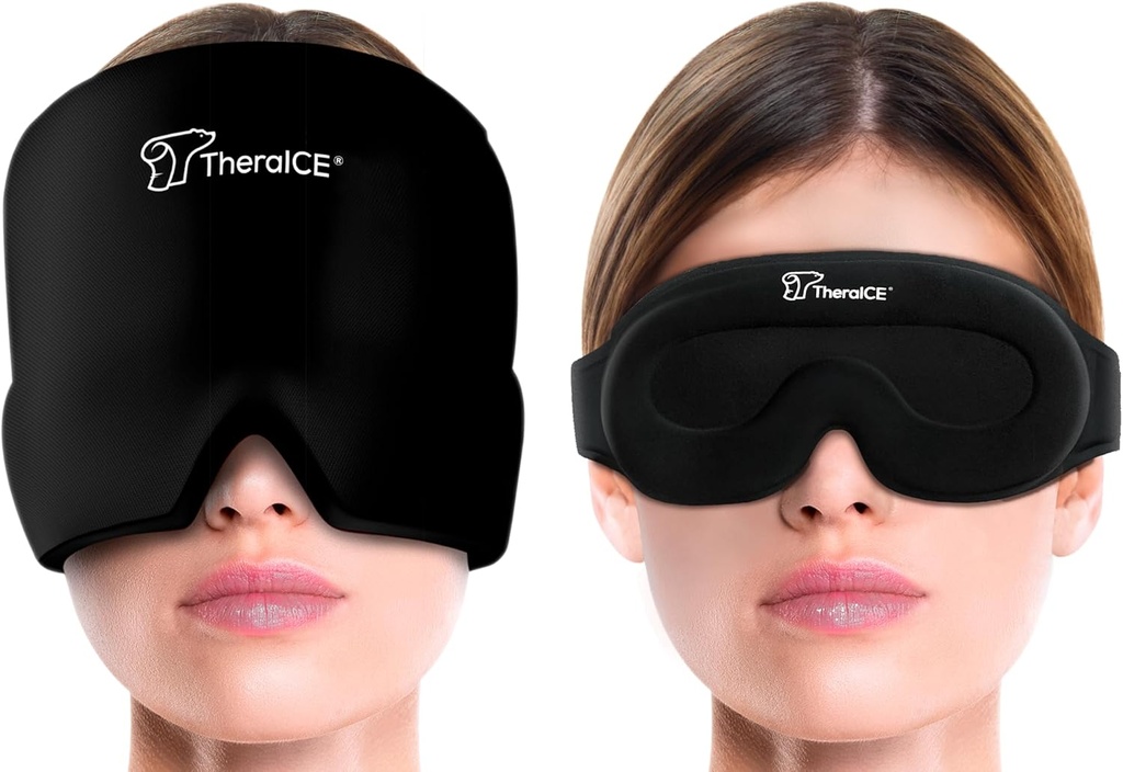 TheraICE Migreen Peavalu Relief Cap, Hot & Cold Therapy Hat, Migreen Relief Cap, Cool Gel Head Wrap, Headache Cap Ice Pack Mask + TheraICE Cool Gel Relief Sleep Mask