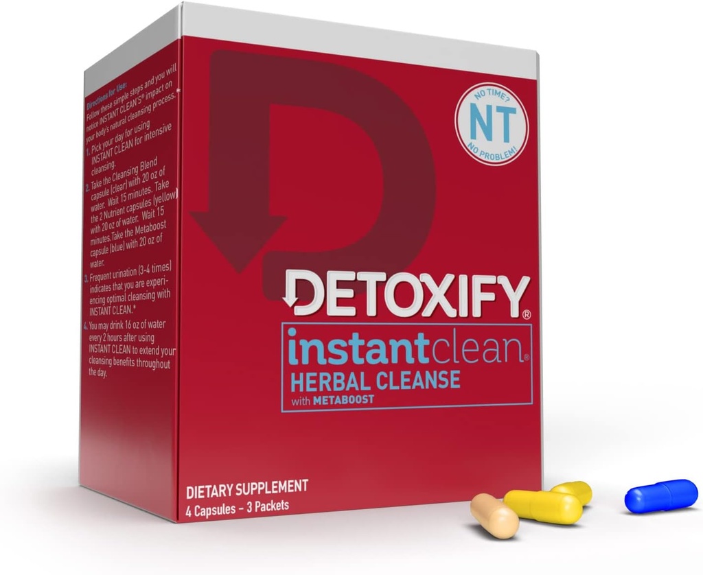 Detoxify – Instant Clean – 4 kapslit – professionaalselt formuleeritud taimsed detox kapslid – täiustatud Metaboost, Milk Thistle Extract, Uva Ursi & Ginseng Extract - Plus Sticker