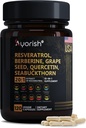 Resveratrooli lisand | Berberiini viinamarjaseemne ekstrakt Quercetin Green Tee ekstrakt Acai Noni Polüfenooli lisand naistele ja meestele, N-atsetüültsüsteiin NAD Booster 120 Count