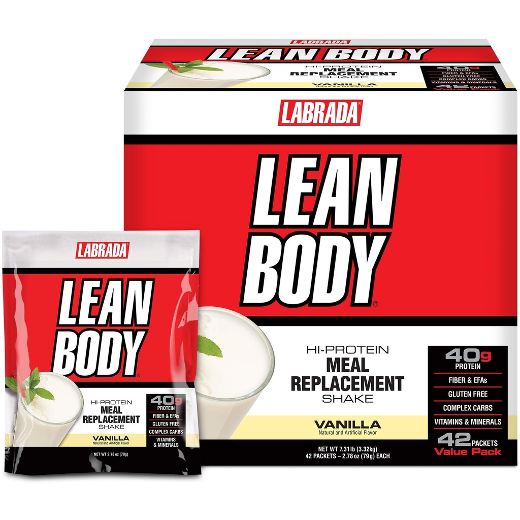 Labrada Lean Body MRP All-in-One Vanilla Meal asendamine Shake, 40 g valku, vadakusegu, 8 g tervislikke rasvu EFA & kiudaineid, 22 vitamiine ja mineraale , kunstlikku värvi, Gluteenivaba, (42 paketti)