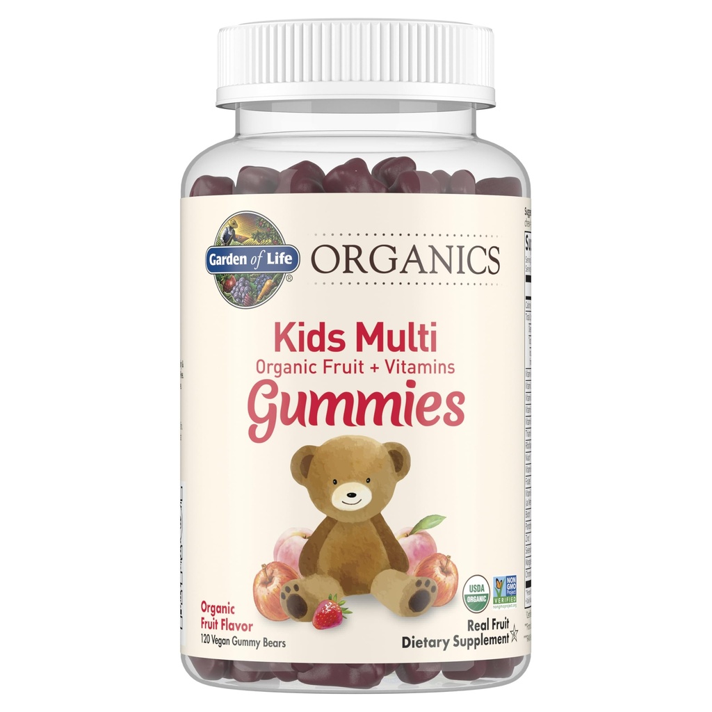 Aed Elu Orgaanika Lapsed Kummi vitamiinid - Puuviljad - Sertifitseeritud Orgaaniline, Mitte-GMO & Vegan Täielik Laste Multi - B12, C & D3 - Gluteen, Soja & Piimavaba, 120 Real Fruit Chew Gummies