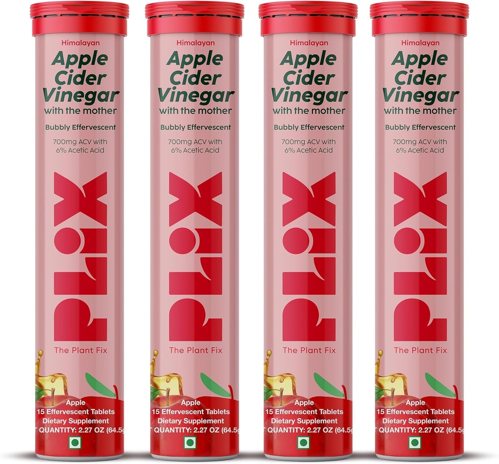 PLIX Õunasiidri äädika kihisevad tabletid emaga, 700 mg ACV koos VIT B12, B6, 4 | Vegani pakend, ilma lisatud suhkruta, mitte-GMO ja gluteenivaba