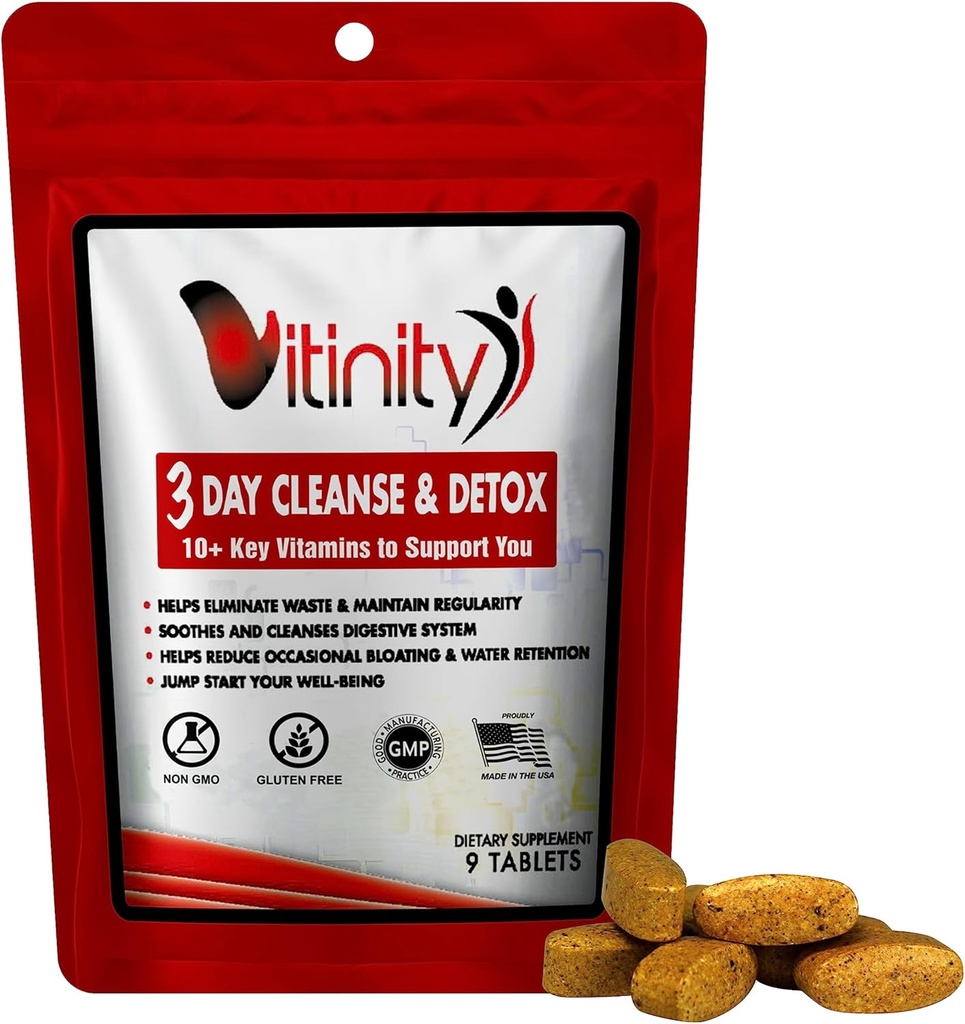 VITINITY 3 päeva Detox - Natural kogu keha Detox pillid - Colon Cleanse seedetrakti tervise - Taimne täiendus kaalu, puhituse ja kõhukinnisuse leevendamiseks - Apple Siider äädikas ja Cayenne Pepper (1)
