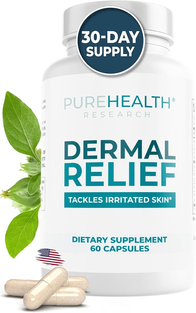 PUREHEALTH UURINGUD Nahaabilisandid - ärritatud naha, ekseemi ja dermatiidi jaoks L-Histidiiniga, Ashwagandha juureekstrakt, Rhodiola Crenulata, D-vitamiin ja E - 1 pudel - 60 kapslit