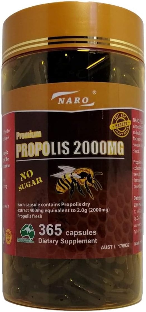 Naro Bee Propolis Extract 2000mg Premium Eucalyptus Dark 365 kapslid Austraalia valmistatud
