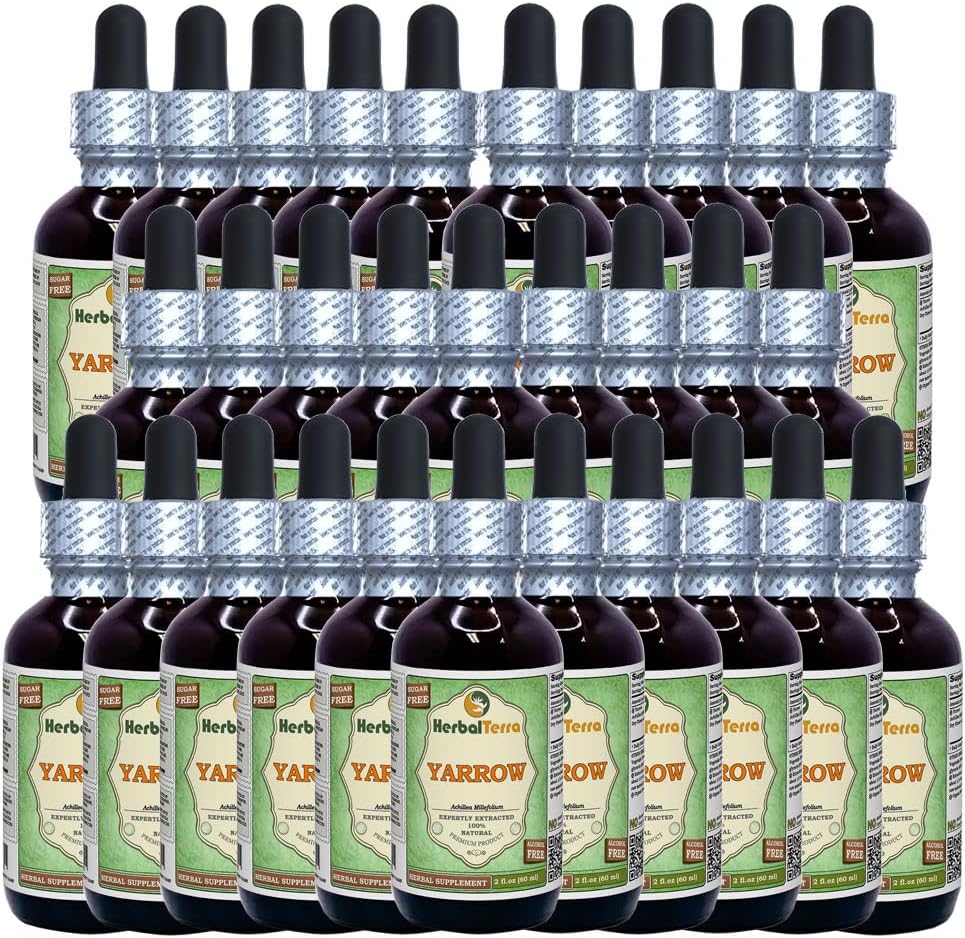 Põld (Achillea Millefolium) Glükeeriit, orgaanilised kuivatatud lilled Alkoholivaba vedelik ekstrakt (Brändinimetus: HerbalTerra, Proudly Made in USA) 30x2 fl.oz (30x60 ml)