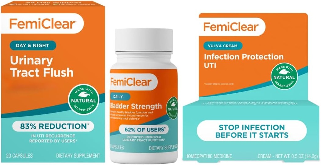FemiClear - Day & Night kuseteede tugi - Põie tugevuse täiendus - Infektsiooni kaitse Vulva Cream, kaitse kuseteede infektsioonide vastu - toodetud USAs
