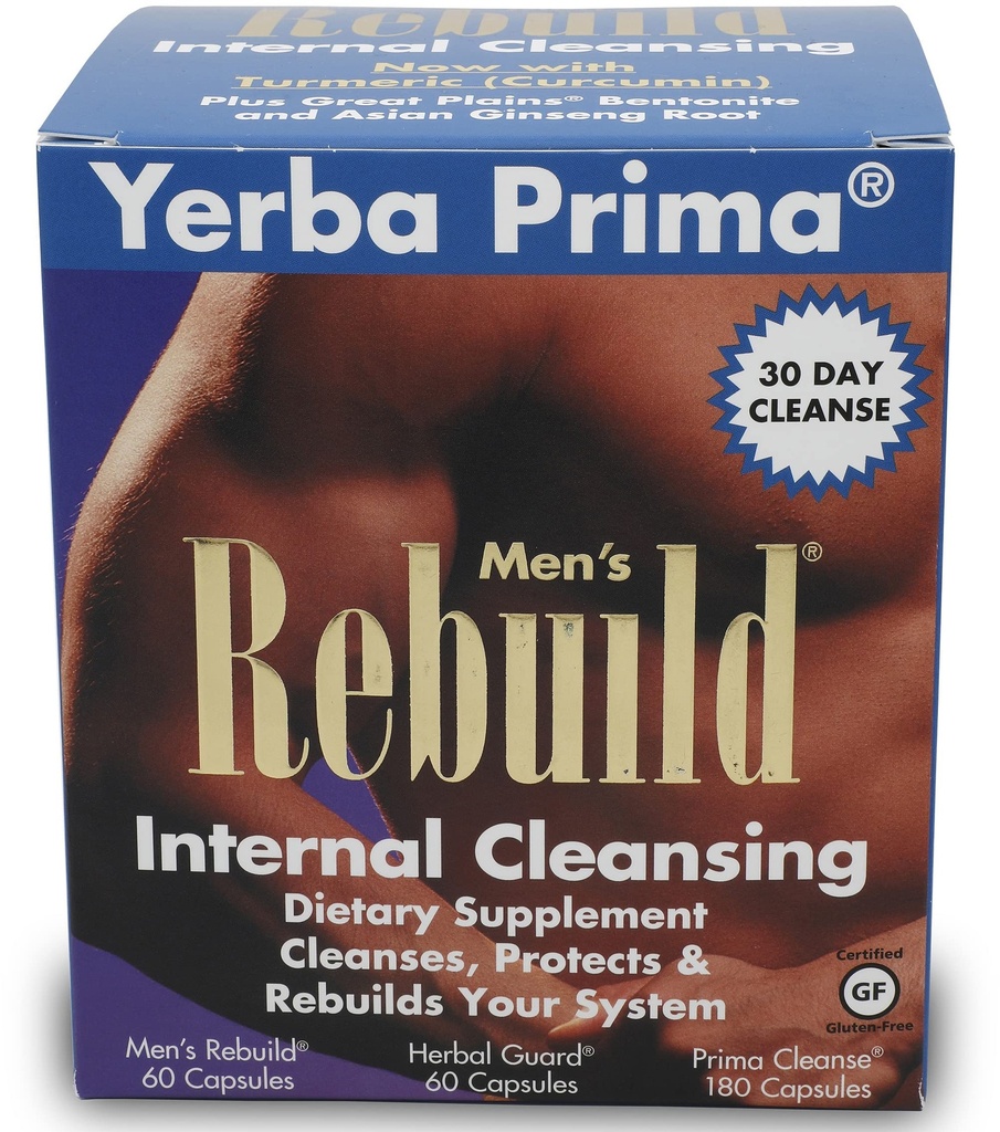 Yerba Prima puhastavad mehed Rebuild Kit - 30-päevane sisemine puhastuslisand, mis on mõeldud meestele - eesnäärme ja käärsoole tervis - neerud ja maks - looduslik taimne Psyllium Fiber, Aloe Vera, piimaohakaseeme