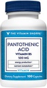 Vitamiin Shoppe Pantoteenhape 500MG, vitamiin B5, toetab energia tootmist ja juuksed, nahk, küüned, üks kord päevas (100 kapslit)