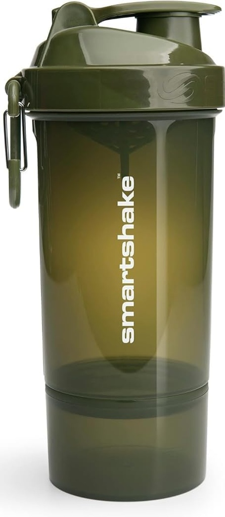 Smartshake O2GO ONE Plastic Protein Shaker Pudel 800 ml | 27oz - Leakproof Screw-on Lid - BPA Free - Unisex - Army Green