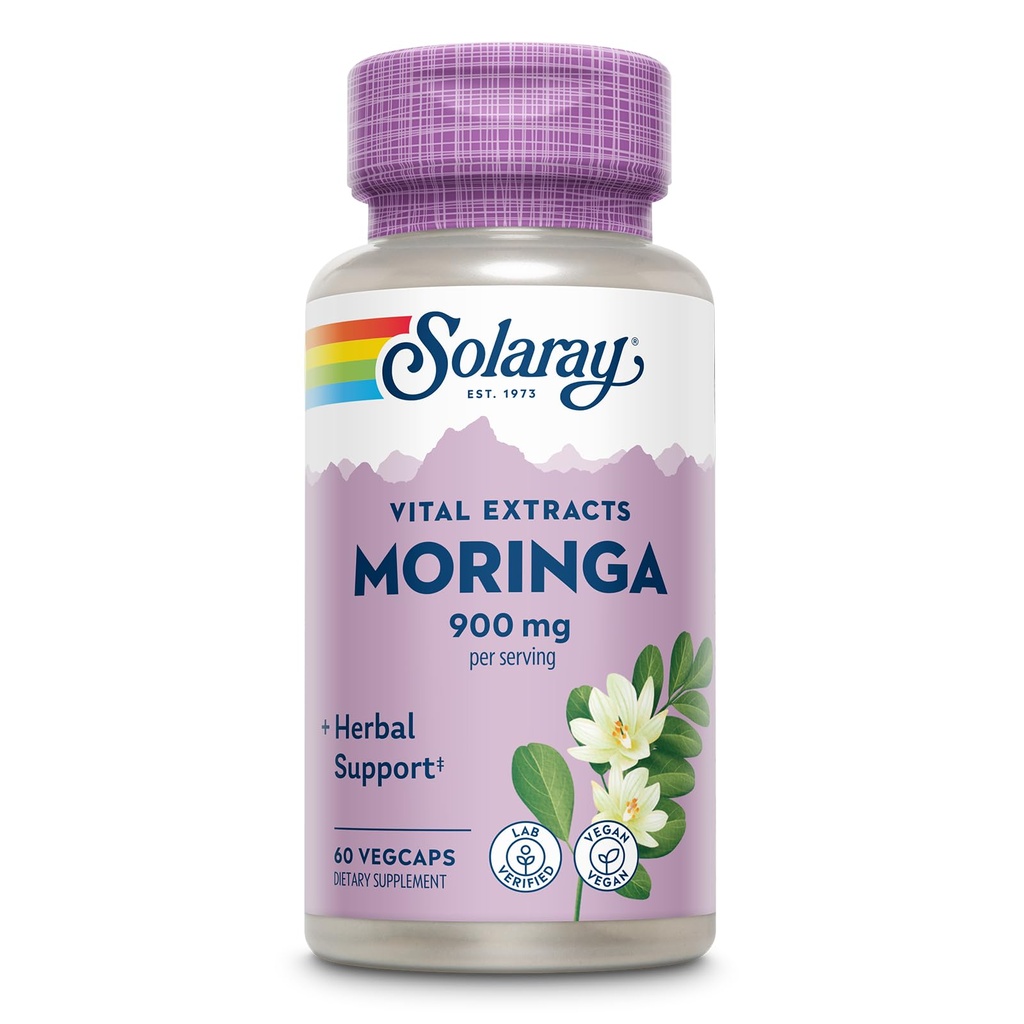 SOLARAY Moringa kapslid 900 mg - Moringa täiendus 135 mg saponiinidega - Taimne tugi w / looduslikult esinevad vitamiinid, mineraalid, aminohapped, vegan, 60-päevane garantii, 30 Serv, 60 VegCaps