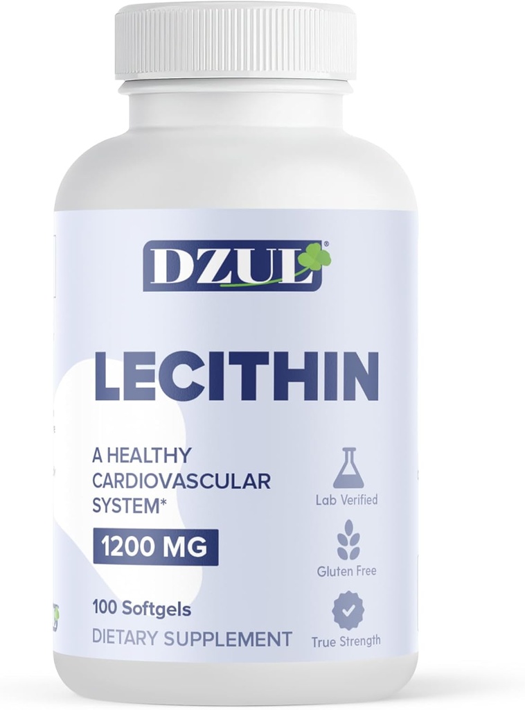 DZUL Pharma sojaletsitiini 1200 mg / 100 Softgels / kõrge tugevusega, gluteenivaba ja laboratoorselt kontrollitud