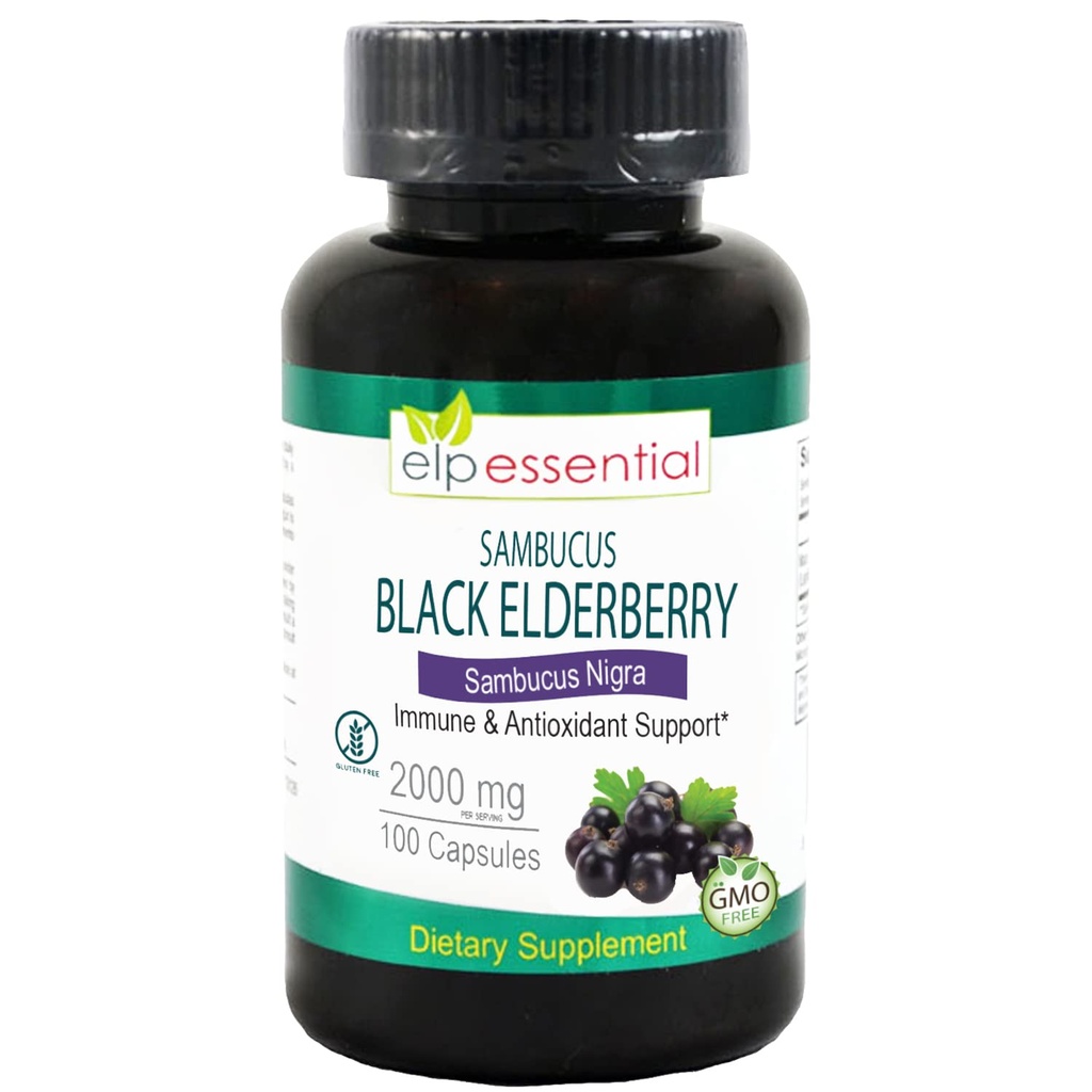 ELP ESSENTIAL Black Elderberry kapslid 2000mg | 100 Count | Super Concentrated Sambucus Extract, Antioxidant ja Immune