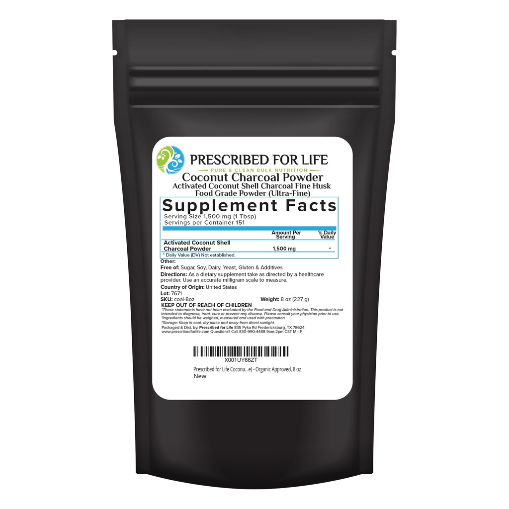 Ette nähtud elu aktiveeritud söepulber, kookospähkli kest Charcoal Ultra Fine Husk toiduklassi pulber (8 oz)