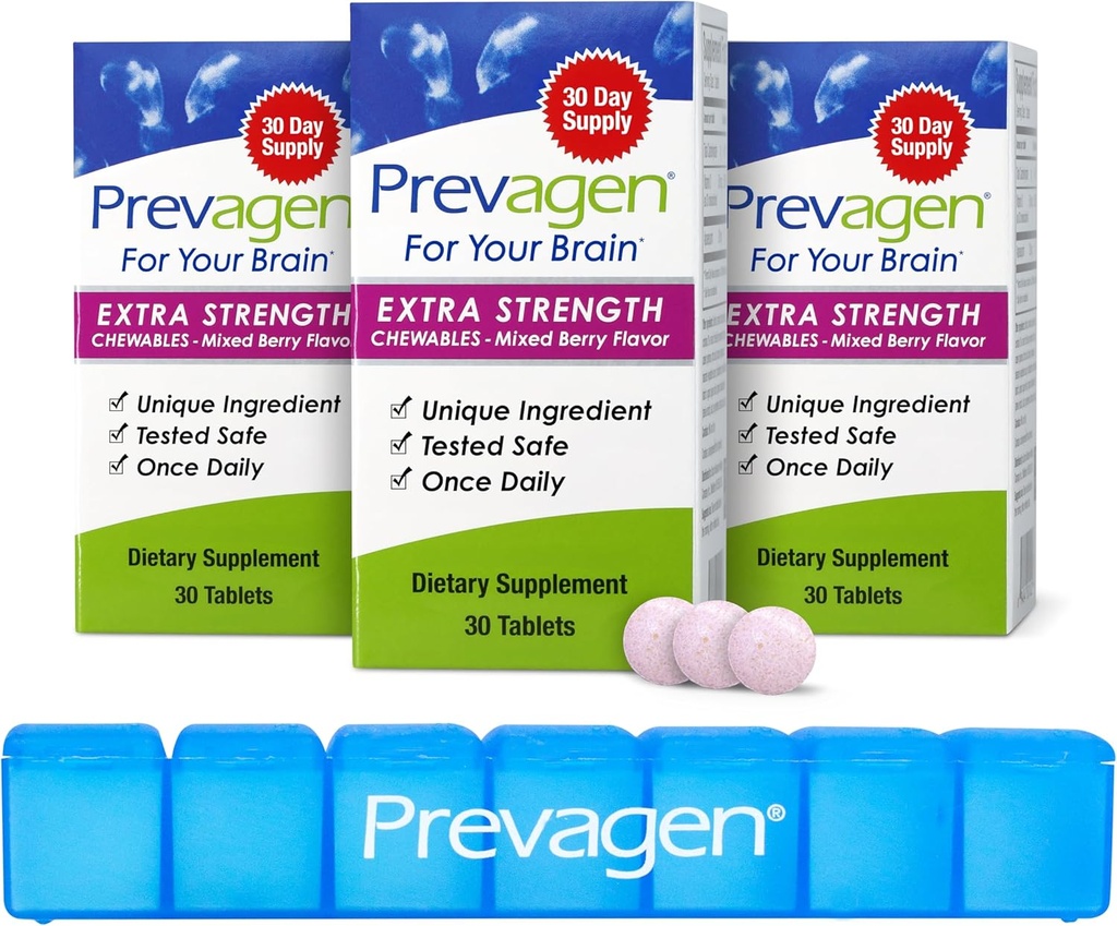 Prevagen Extra Tugevus Segatud Berry närimistables - 90 tabletti (3 kuu tarne) | Formuleeritud oma aju | 20 mg Apoaequorin Plus Vitamiin D3 7-päevane pill Minder