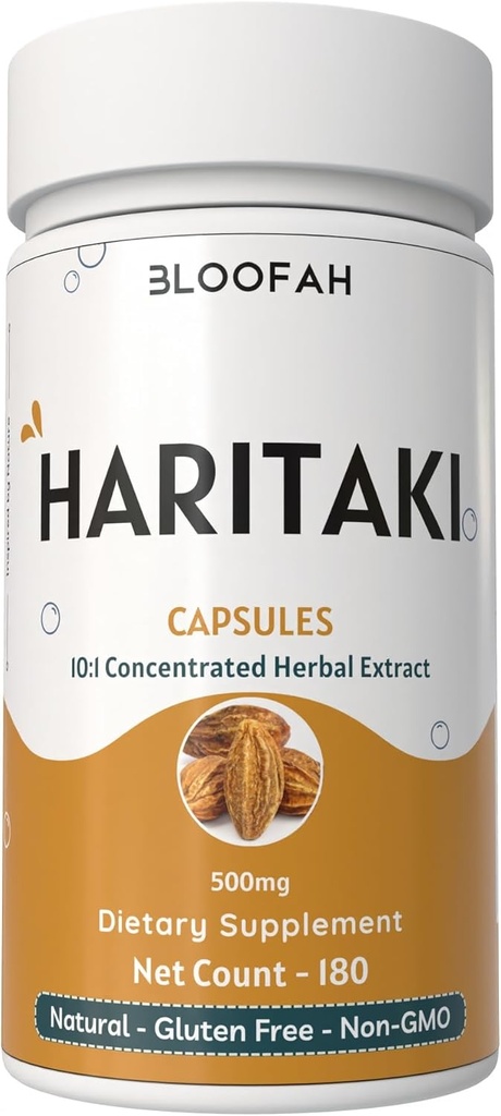 Haritaki puuviljakapslid 500mg | 10:1 Ekstrakt Looduslik Haritaki pulber (Terminalia chebula) | Mitte-GMO, Gluteenivaba Taimne Täiendus | Mugavad Kapslid heaoluks (180 Loe (Pakk 1))