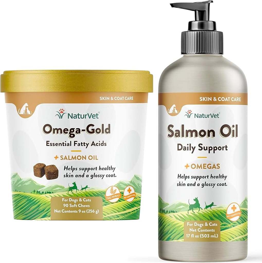 NaturVet - Lõheõli Naha & Coat Plus Omegas - 17 Oz Oil - NaturVet - Omega-Gold Plus Lõheõli - 90 Soft Chews