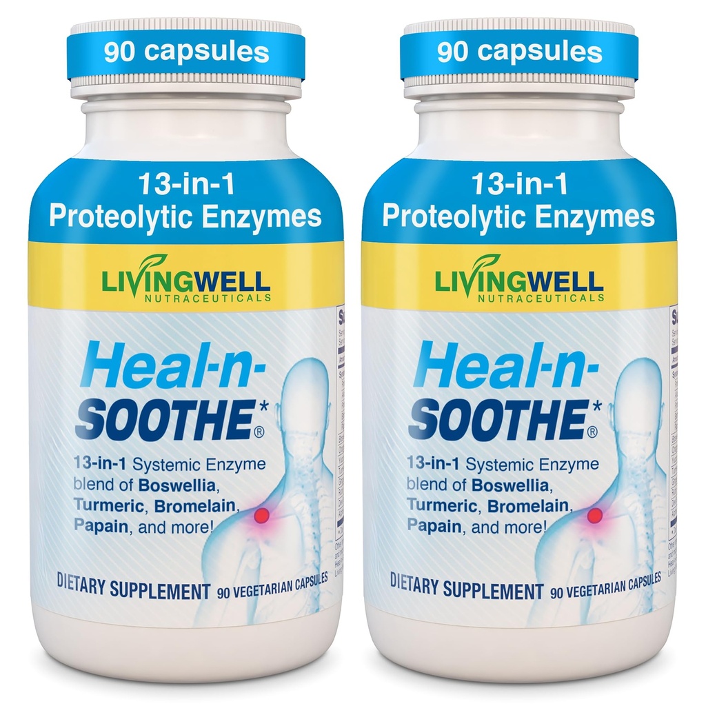 HEAL-N-SOOTHE ühised tugilisandid - proteolüütilised ensüümid nagu Bromelain & Papain, koos boswellia, kurkumi ja ingveriga - Promotes Valk Seedetrakti funktsiooni & kehakaitse heaolu - 90 Count (2 Pack)